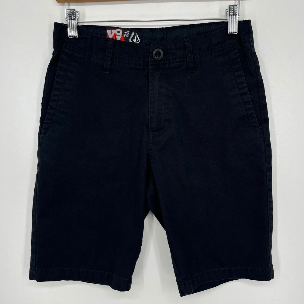Volcom Fairmont Chino Shorts Mens 28 Black Skate Solid Flat Front